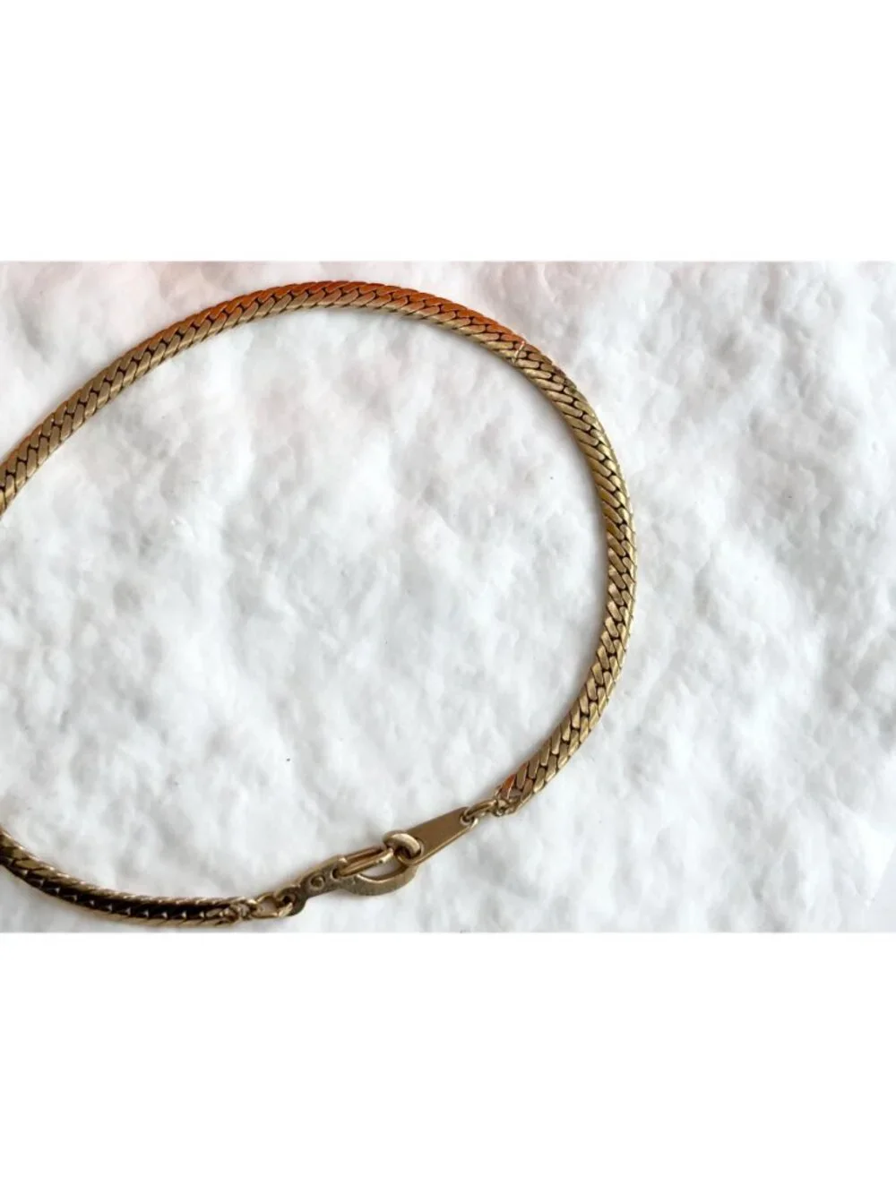 Gold Toned Herringbone Chain Minimalist 80's Vintage Bracelet